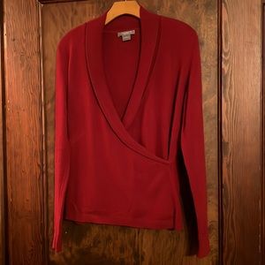 Red cashmere wrap sweater